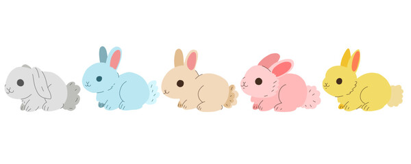 Cute Easter bunny rabbit isolated on white background. Little cartoon hare rabbit animal. Colored flat vector card illustration.