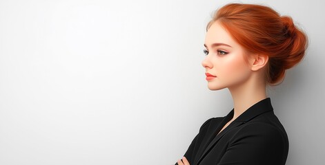 Businesswoman reflecting on strategies for corporate success and innovation in the office, businessperson studio shoot with copy space