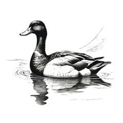 swimming duck black and white sketch pattern