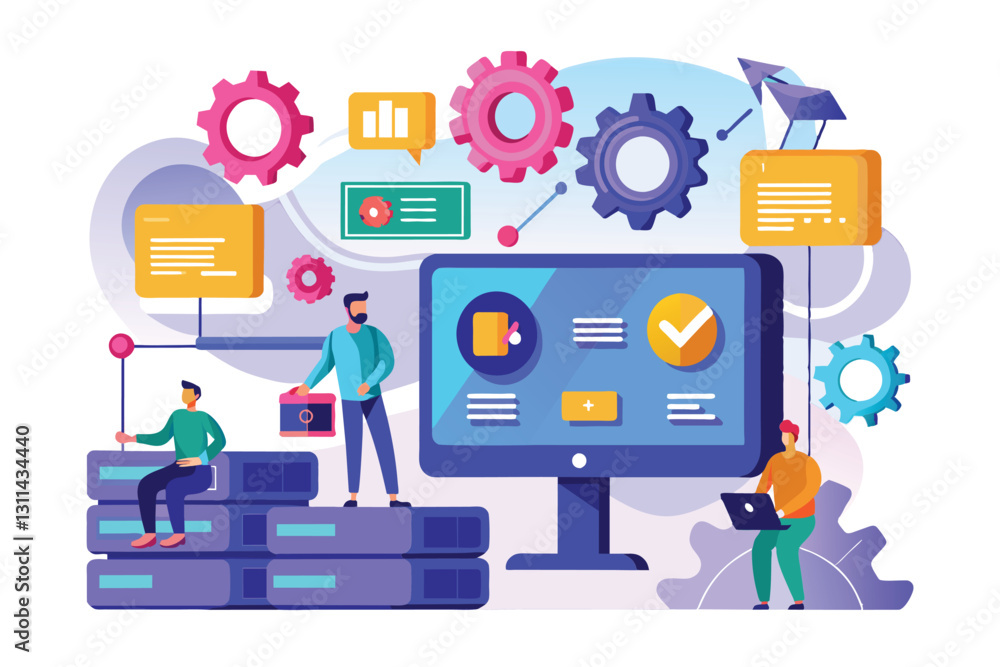 Aufkleber users engage with software installation processes while interacting with digital tools and graphics,