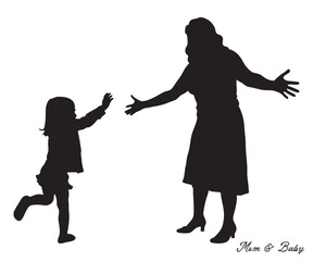 A woman with a baby in her arms Silhouette. Mother holds baby line art design. Vector illustration