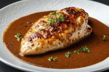 Roasted chicken breast served with a savory rich brown gravy