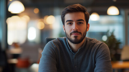 Obraz premium Portrait of male entrepreneur standing in the office, confident business man looking at camera