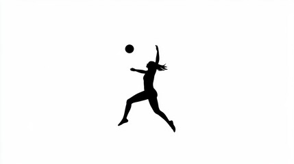 Fototapeta premium Silhouette of a woman playing volleyball, white background, dynamic action