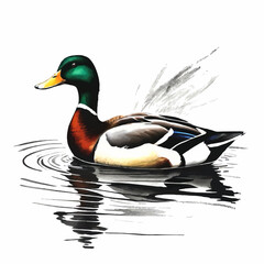 Obraz premium male mallard duck swimming on water vector illustration