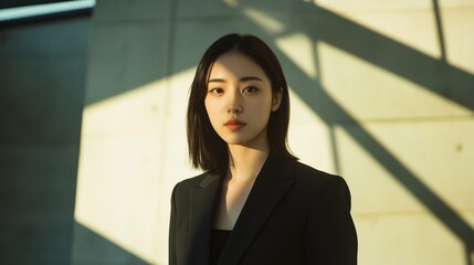 young woman in black blazer stylish portrait