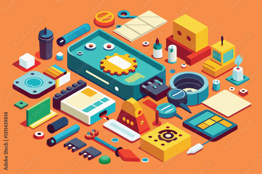 Aufkleber this illustration features an array of components laid out in a vibrant design depicting a product t