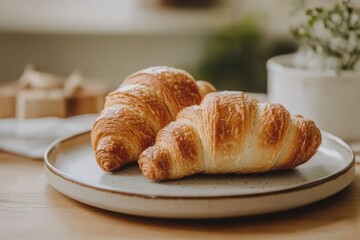Croissant isolated on plate.