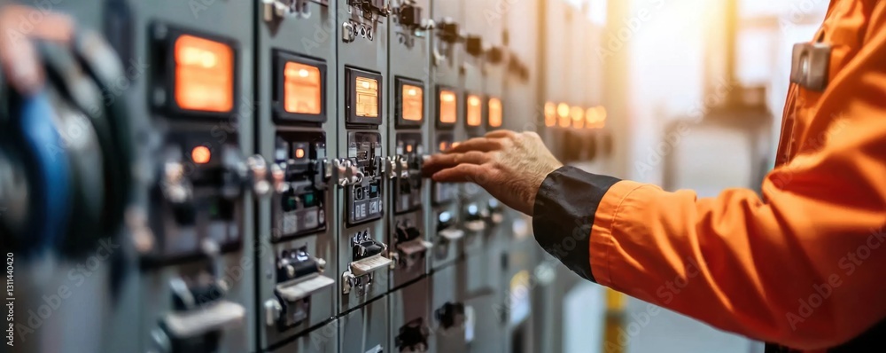 Poster an operator adjusts controls on industrial machinery, showcasing precision and technical skill in a 