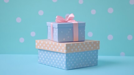 Obraz premium Pastel gift boxes on polka dot background