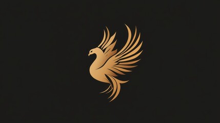 Golden bird in flight logo design