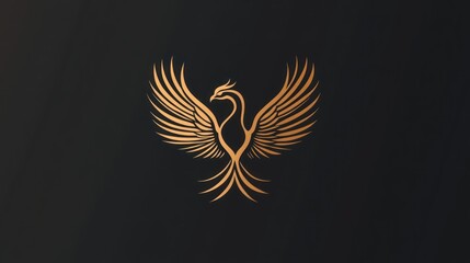 Obraz premium Golden Phoenix Symbol, Powerful, Design, Dark Background, Abstract Art, Inspirational