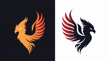 Fototapeta premium Phoenix logo design variations, dark and light backgrounds, graphic design, vector art, symbol, illustration, for company or brand