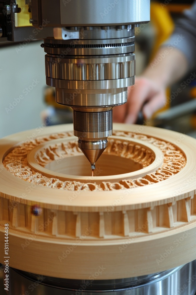 Poster precision carpentry a cnc router deftly etches intricate detail into a circular wood panel