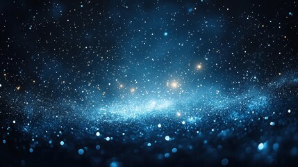 Obraz premium Dark Blue Sparkling Glitter Background with Bright Lights and Stars