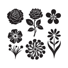 Set of flower icon silhouette vector on white background