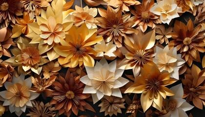 A luxurious background with lots of origami flowers scattered all over it.