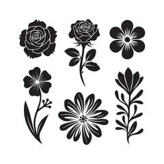 Set of flower icon silhouette vector on white background