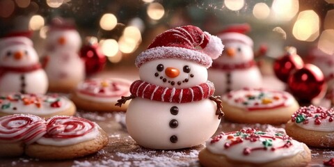 Delightful holiday cookies shaped like a snowman.
