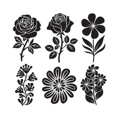 Set of flower icon silhouette vector on white background