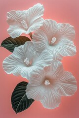 Delicate White Flowers on a Soft, Romantic, Coral Background, Minimalist Floral Design