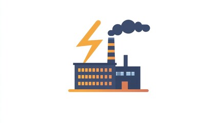 Obraz premium Factory with Lightning Strike, Industrial Pollution Illustration