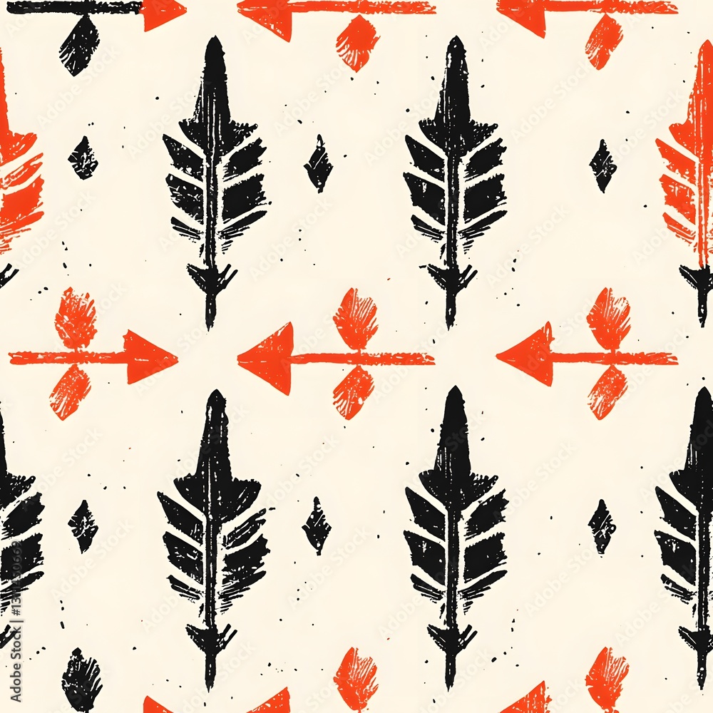 Poster native american inspired arrow and feather pattern