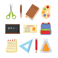 School supplies vector set, back to school, education flat icon collection