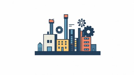 Obraz premium Industrial cityscape illustration, abstract buildings, factory, business background, conceptual image