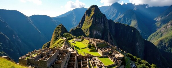 Ancient Machu Picchu ruins, Andes Mountains, Peru, discovery, wonder, ancient
