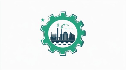 Industrial Gear Symbol, Factory, Manufacturing, Progress, Graphic Design, Stock Image, Clean Background
