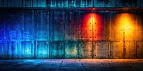 Naklejka premium Industrial night scene; dark concrete wall, textured surface, grunge lighting creates urban atmosphere.
