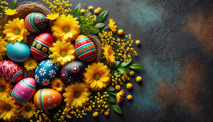 Fototapeta premium colorful easter eggs on wooden background