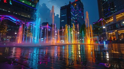Songkran water fountain display city square