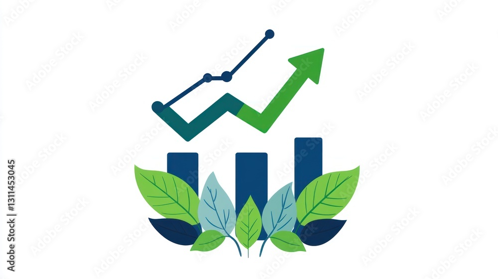 Poster growing graph with leaves; business growth; positive trend; infographic element; visual representati