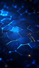 Obraz premium Abstract Futuristic Vivid Blue Glowing Hexagon Mesh Network System on Dark Space Background