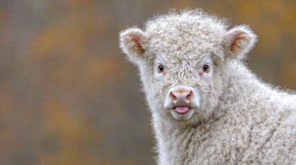 Close up image of a sheep with a blurred background in a natural setting