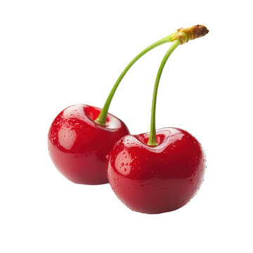 Two red cherry isolated on transparent background