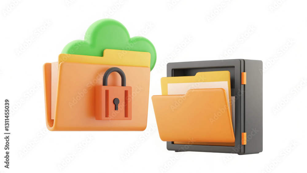 Aufkleber 3d illustration of secure cloud storage features cloud icon with locked folder and safe, symbolizing