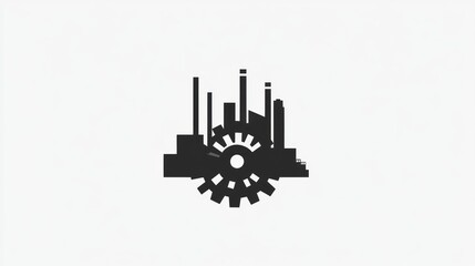 Obraz premium Industrial complex, gear, factory silhouette, graphic design, background, abstract