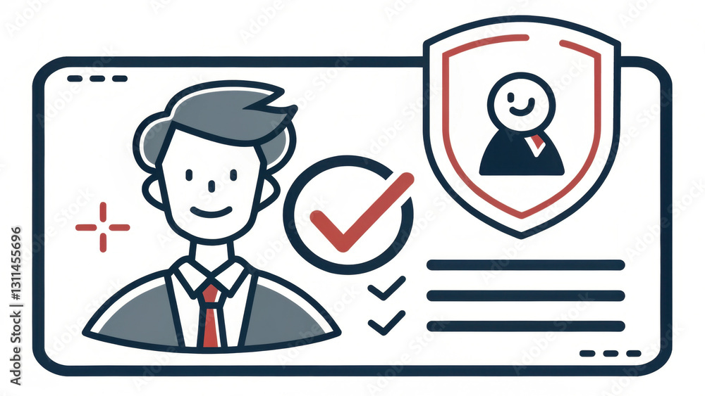 Poster user profile icon featuring avatar with checkmark symbolizes authentication and security. illustrati