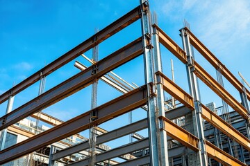 Steel Beams Create the Structural Skeleton of a Skyscraper Under Construction, Showcasing Modern Architectural Progress