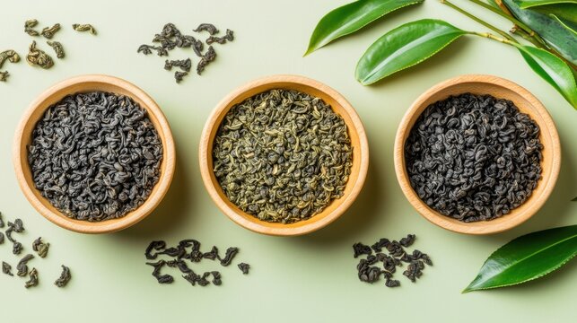 Three wooden bowls filled with various types of black cumin seeds on a rustic wooden surface