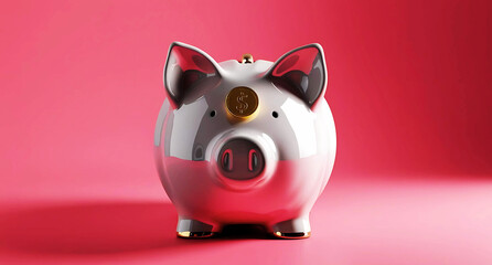 A pink piggy bank, adorned with a red ribbon and a coin, represents a simple tool for saving money and building financial wealth