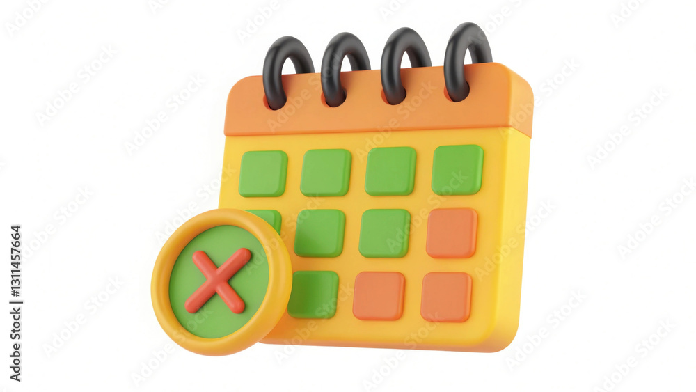 Poster colorful 3d calendar icon with red cross symbol, representing important deadlines or event planning.