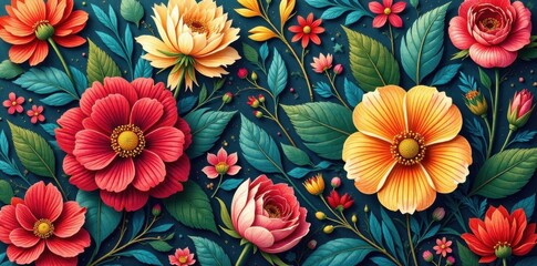 Intricate floral block pattern, all-over print , trendy, textile, flower block