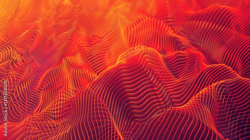 Aufkleber abstract digital art with a dynamic, wavy pattern in red and yellow hues, creating a sense of energy