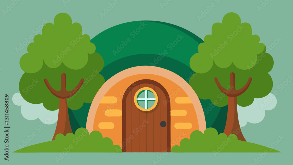 Poster trunk embrace a whimsical house nestled within a thick textured tree trunk featuring a rounded woode