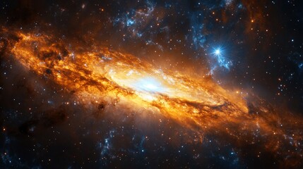 Fototapeta premium Fiery Orange Spiral Galaxy in Dark Space