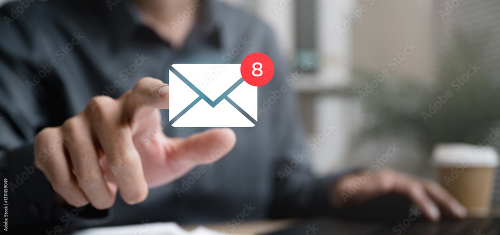 Poster email receive invitation contact. newsletter mail reminder. interface send receive.